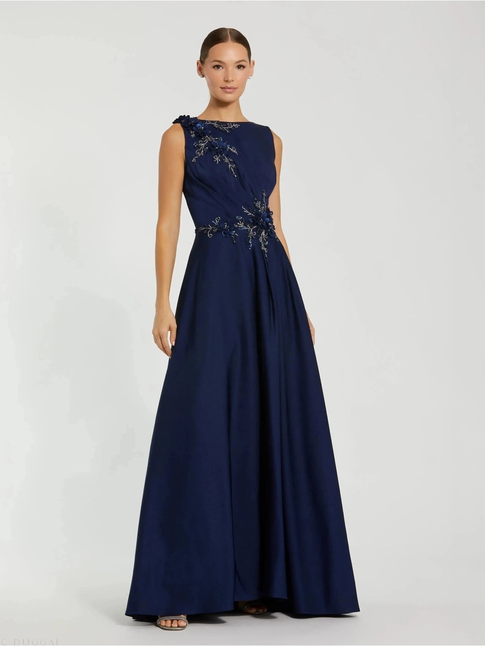 Mac Duggal 20365 Navy Floral Applique Sleeveless A Line Gown Size 8 NWOT